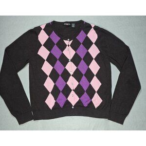 Vintage 80s Polo Jeans Co Ralph Lauren XL Argyle Cardigan Brown Pink Purple